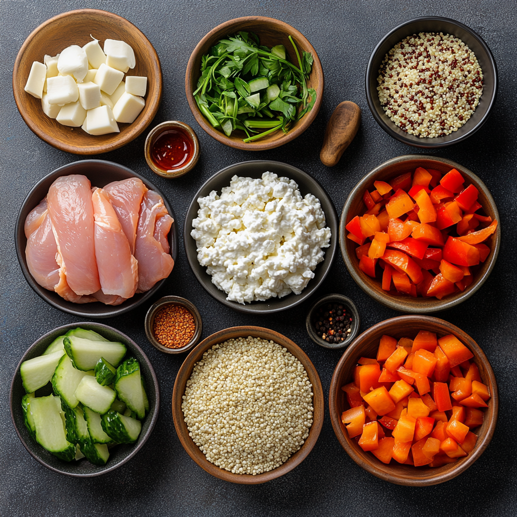 How to Meal Prep BBQ Chicken & Cottage Cheese Bowls (The Best 5-Day Plan) 11 Flat lay of raw ingredients