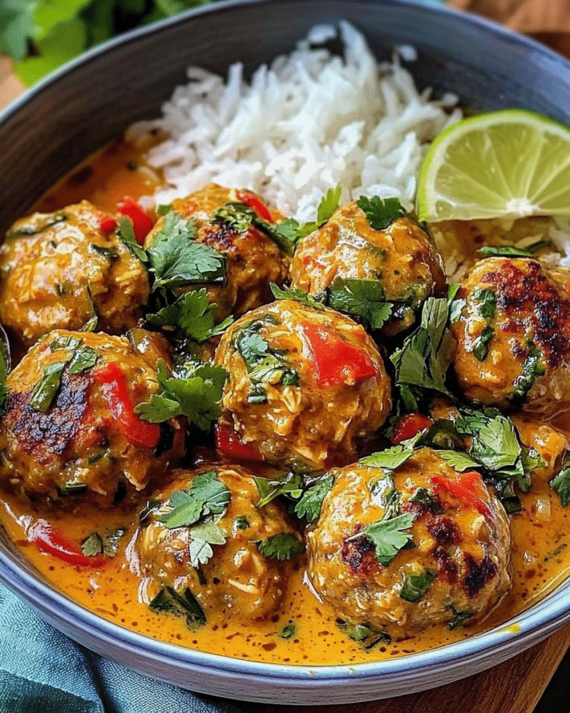 Fragrant Thai Chicken Meatballs in Creamy Coconut Red Curry 7 /fragrant-thai-chicken-meatballs-coconut-curry