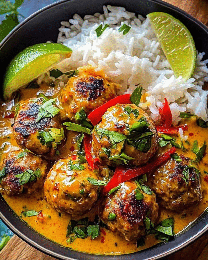 Fragrant Thai Chicken Meatballs in Creamy Coconut Red Curry 9 /fragrant-thai-chicken-meatballs-coconut-curry