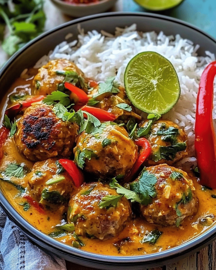Fragrant Thai Chicken Meatballs in Creamy Coconut Red Curry 10 /fragrant-thai-chicken-meatballs-coconut-curry