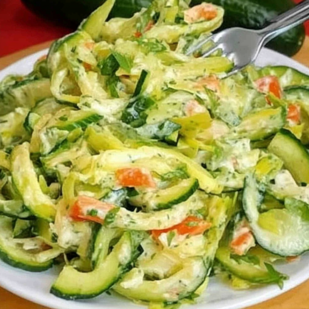 Cucumber Salad: A Fresh Take From My Southern Kitchen 9 Close-up of creamy cucumber salad with cabbage and bell peppers